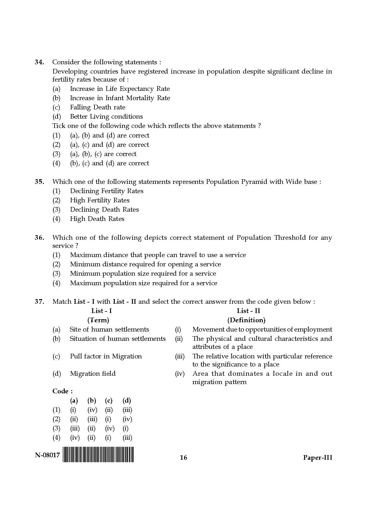 Geography Paper III November 2017 in English 9