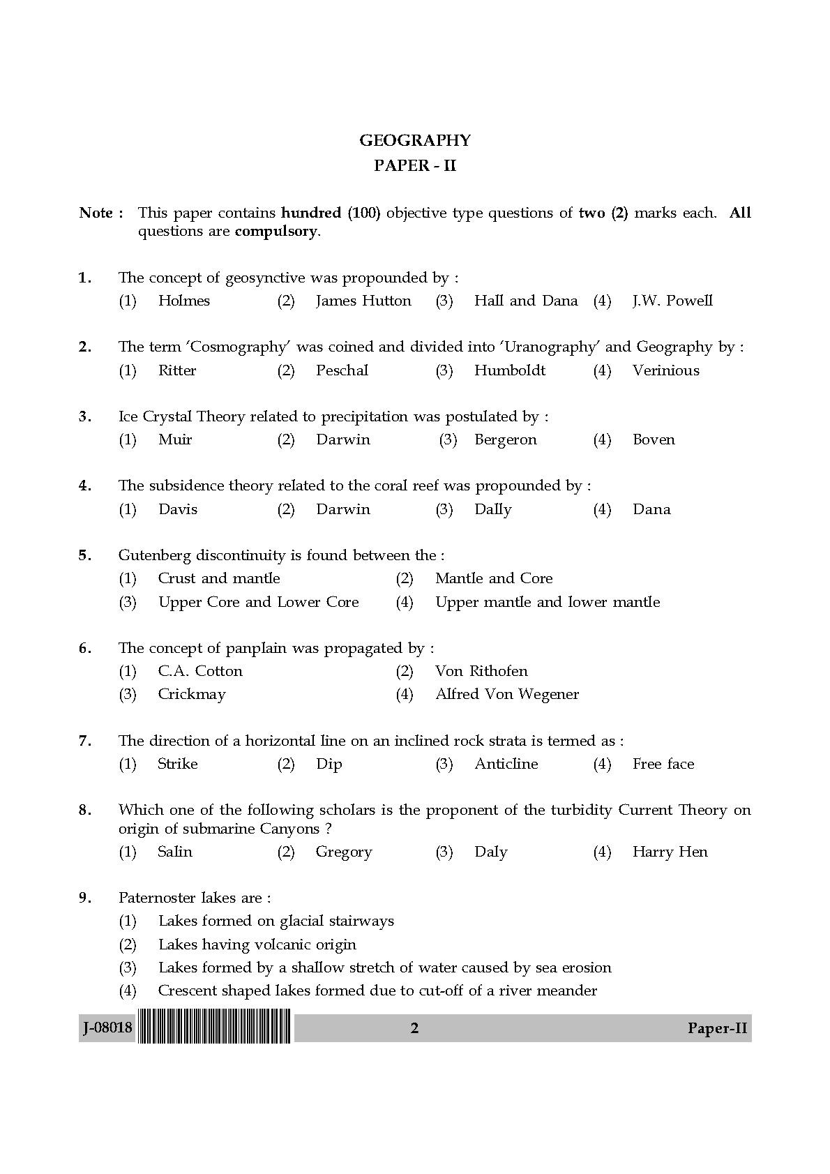 Geography Question Paper II July 2018 in English 2