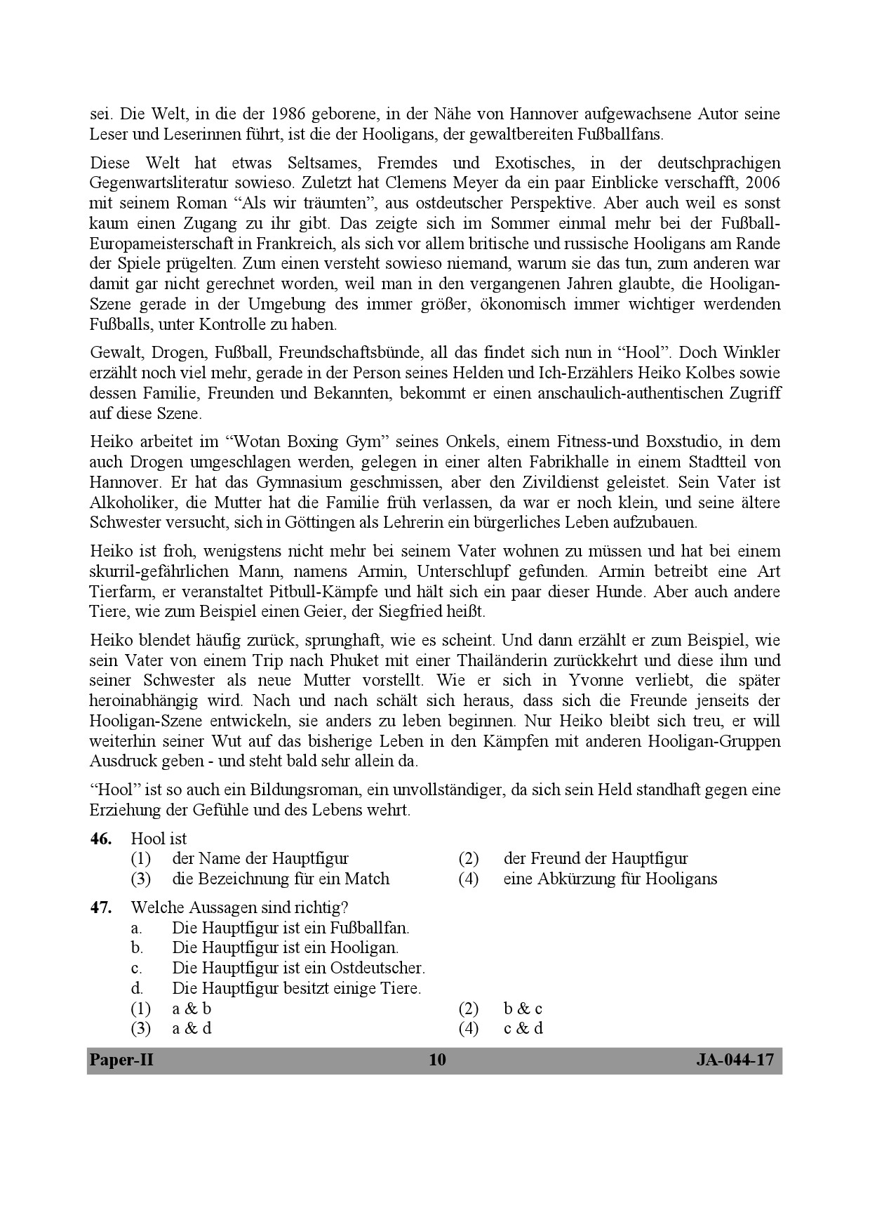 German Question Paper II January 2017 10