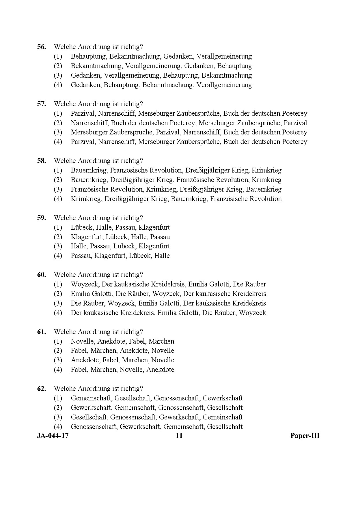 German Question Paper III January 2017 11