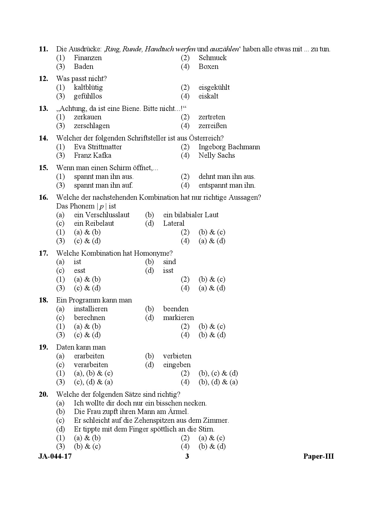 German Question Paper III January 2017 3