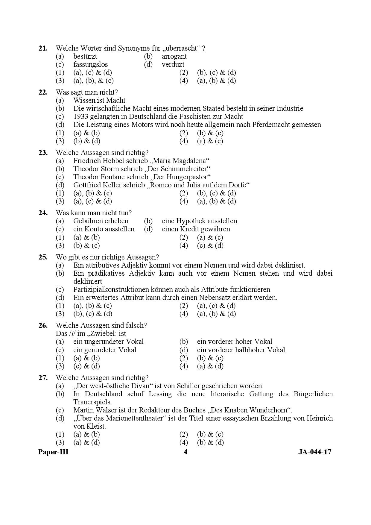 German Question Paper III January 2017 4