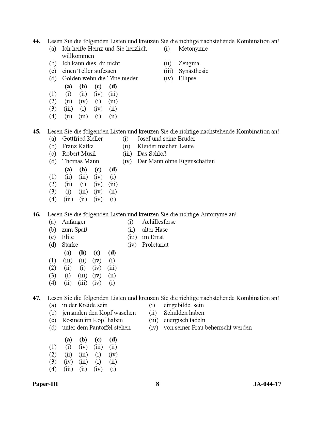 German Question Paper III January 2017 8