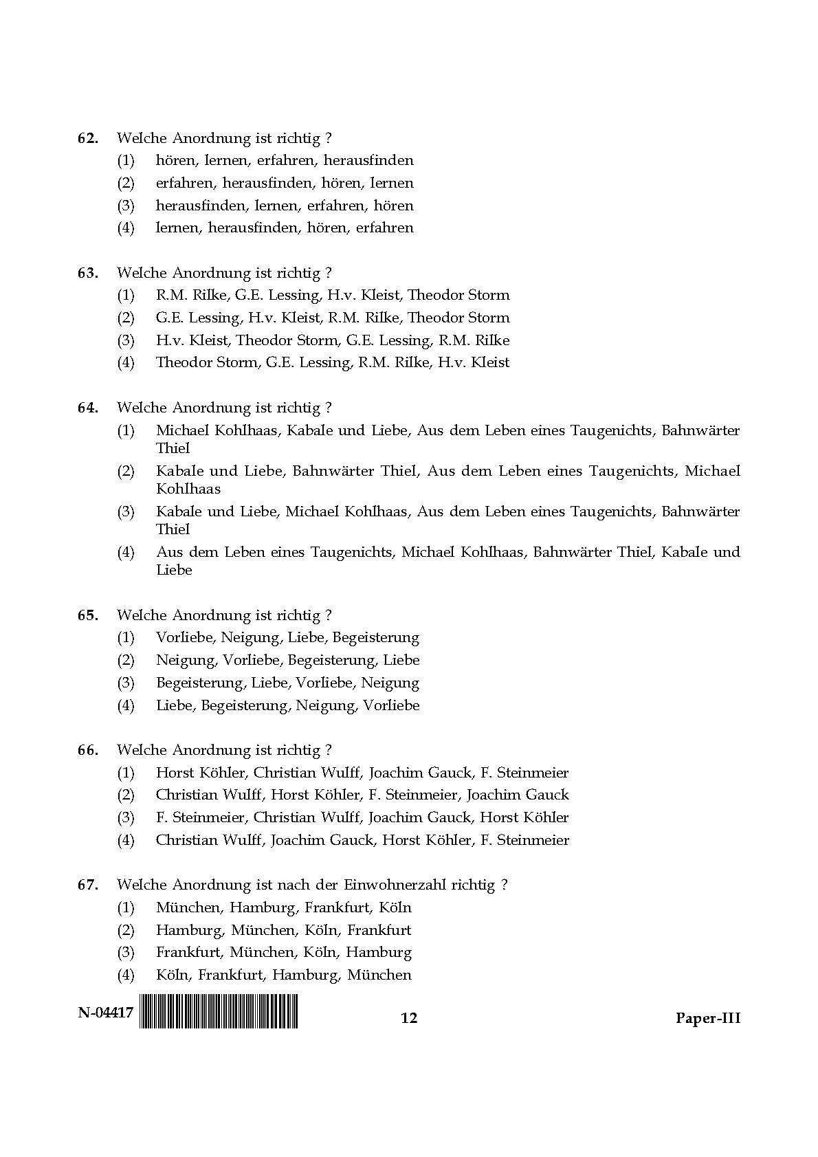 German Question Paper III November 2017 12