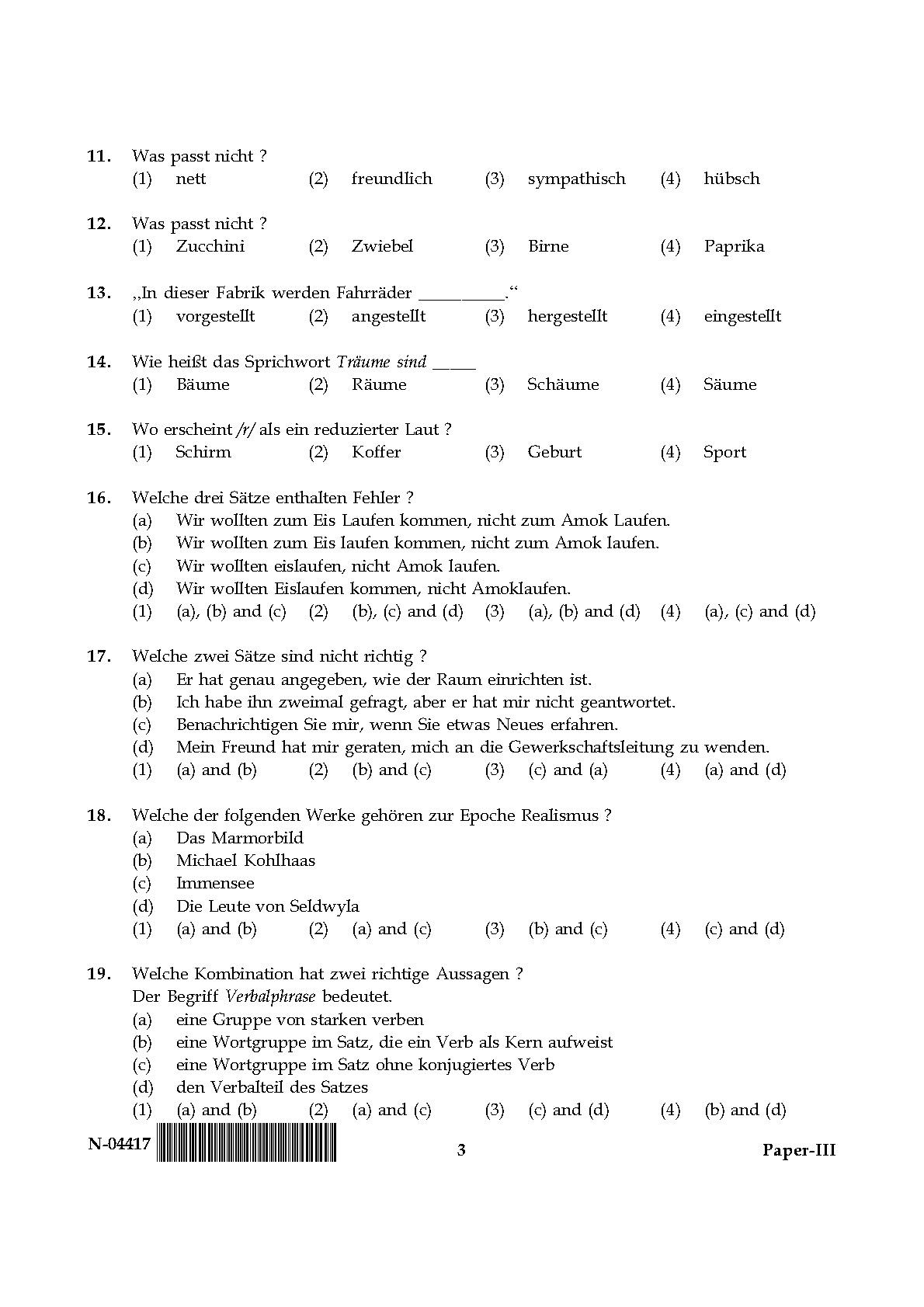 German Question Paper III November 2017 3