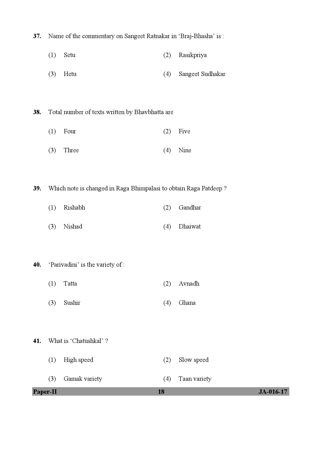 Hindustani Music Paper II January 2017 in English 10