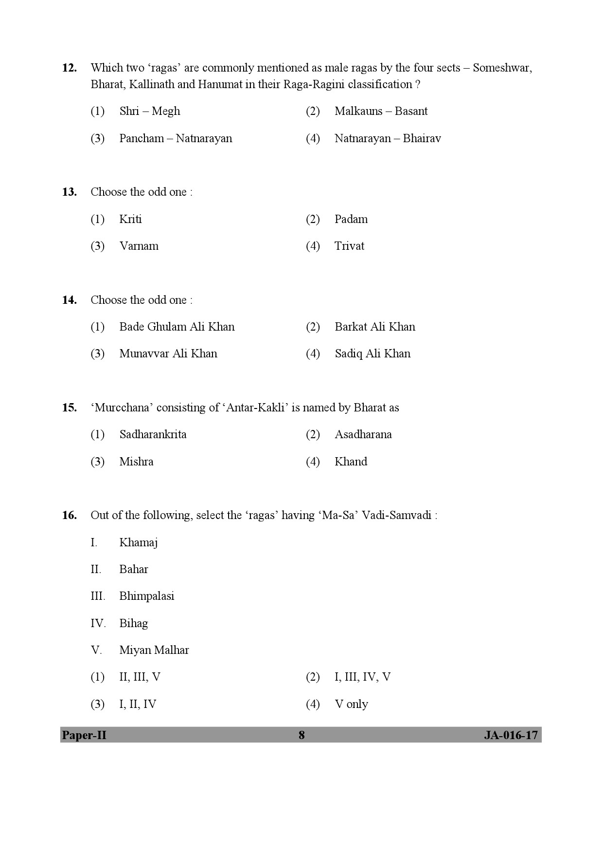 Hindustani Music Paper II January 2017 in English 5