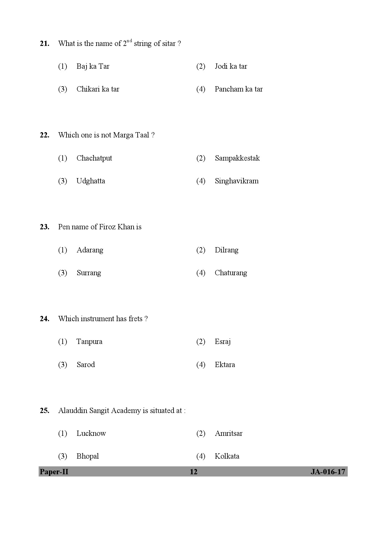 Hindustani Music Paper II January 2017 in English 7