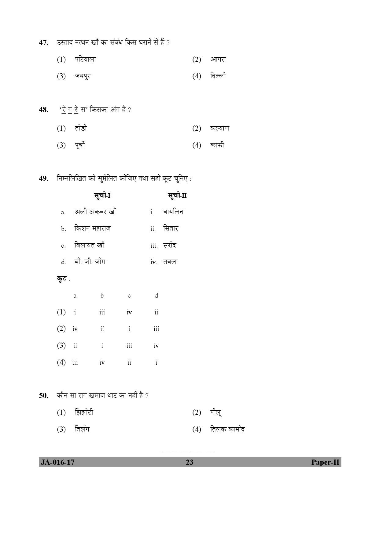 Hindustani Music Paper II January 2017 in Hindi 11