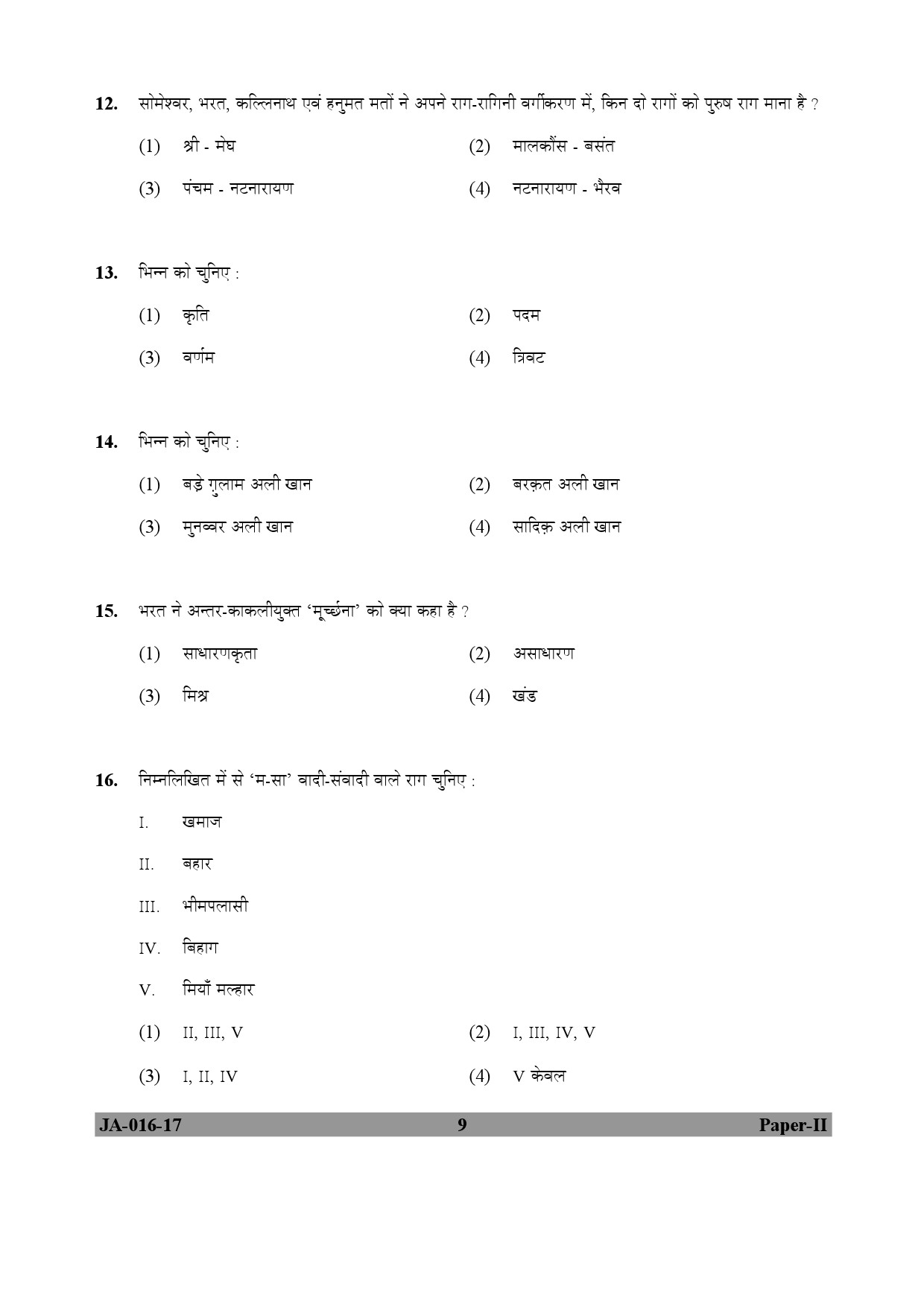 Hindustani Music Paper II January 2017 in Hindi 4