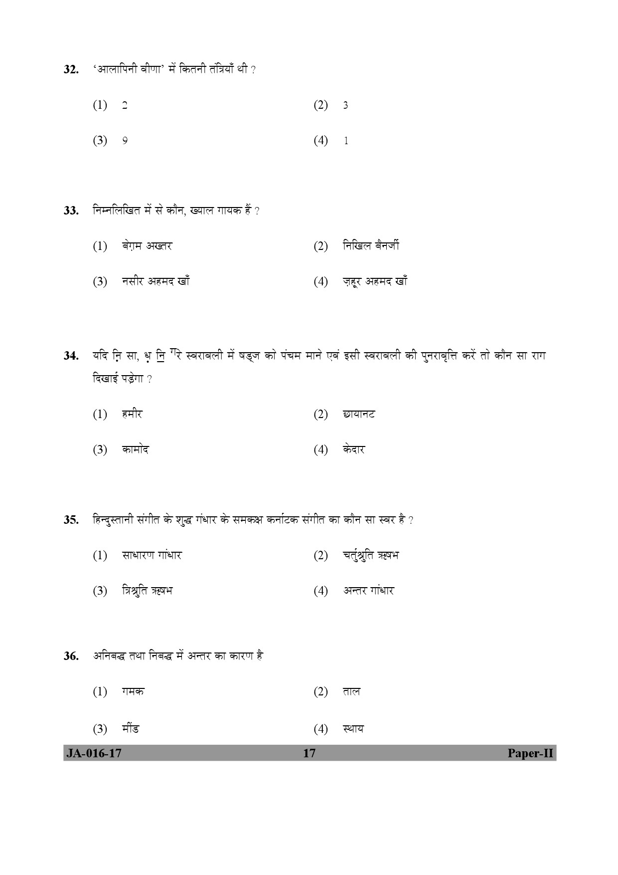 Hindustani Music Paper II January 2017 in Hindi 8