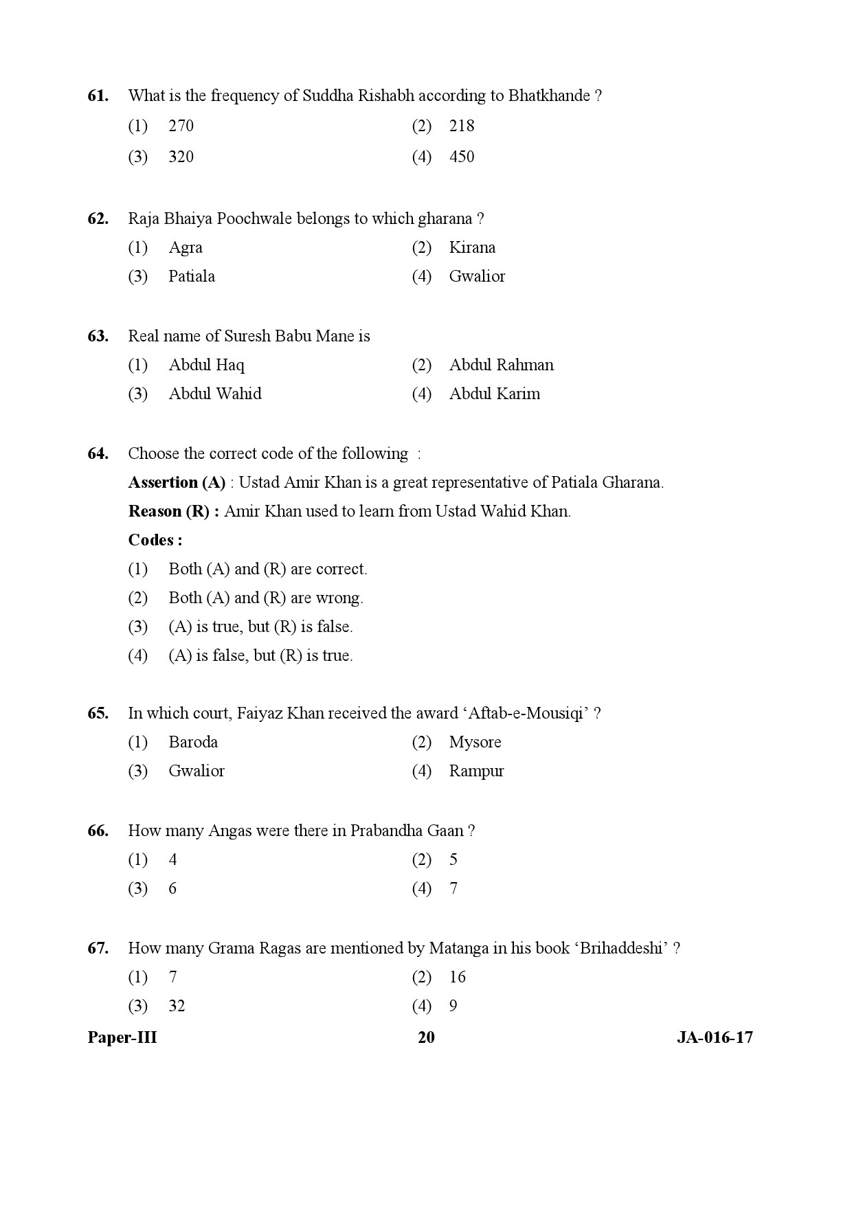 Hindustani Music Paper III January 2017 in English 11