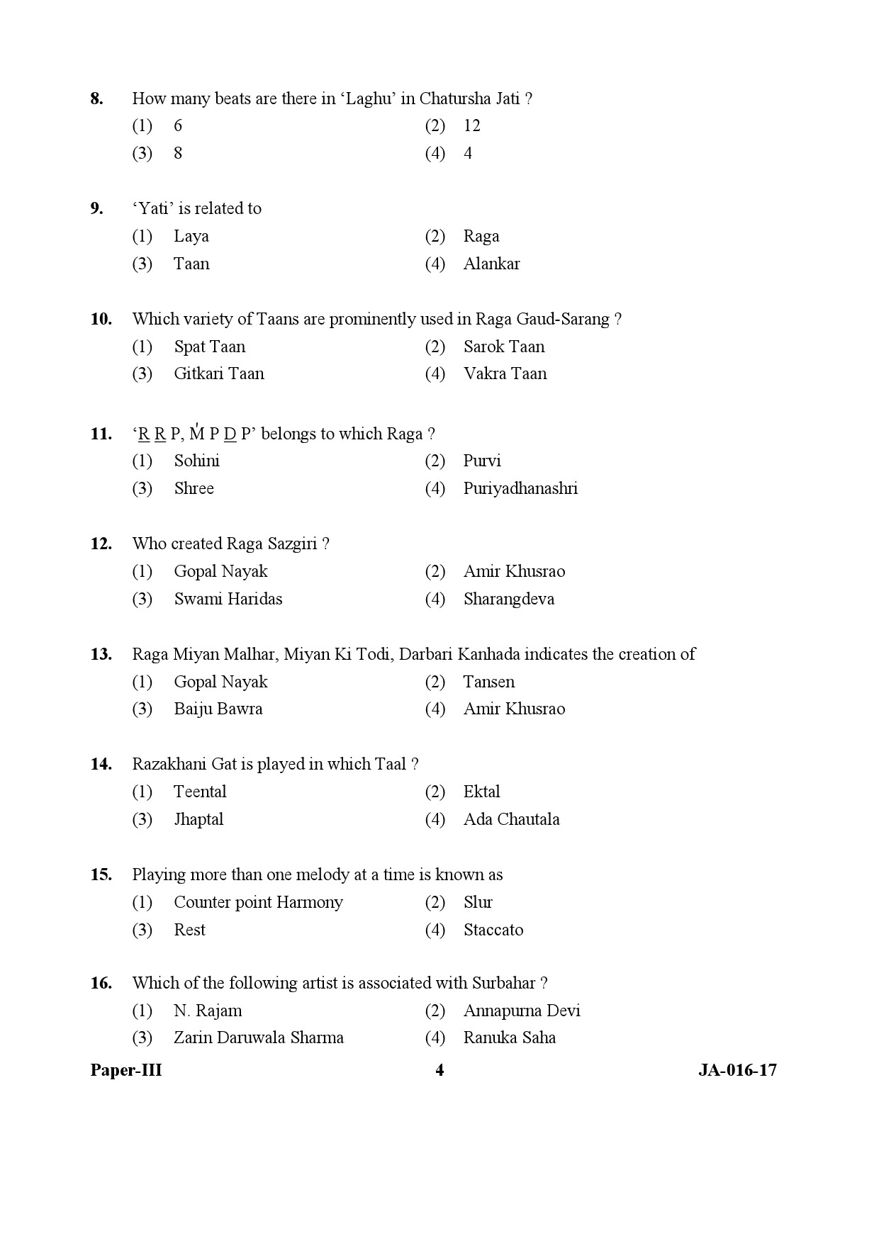 Hindustani Music Paper III January 2017 in English 3