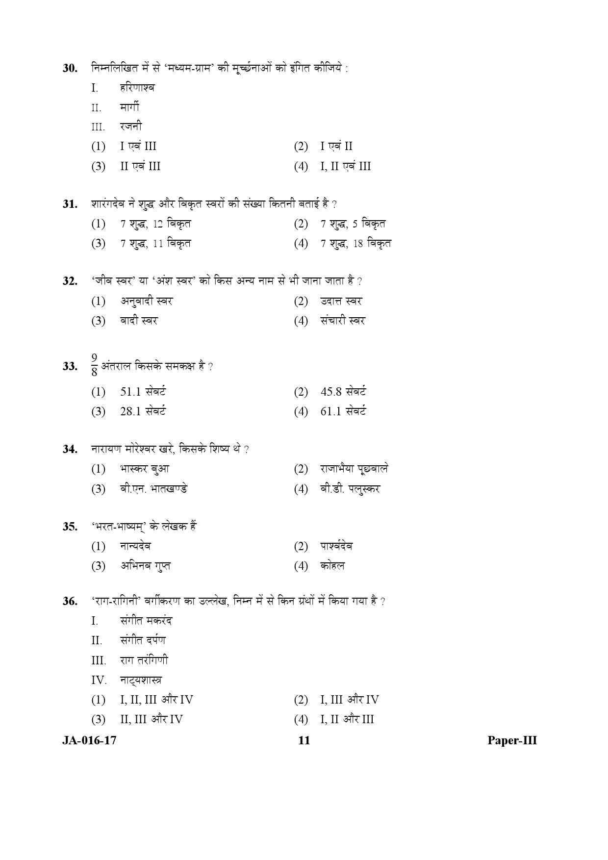 Hindustani Music Paper III January 2017 in Hindi 5