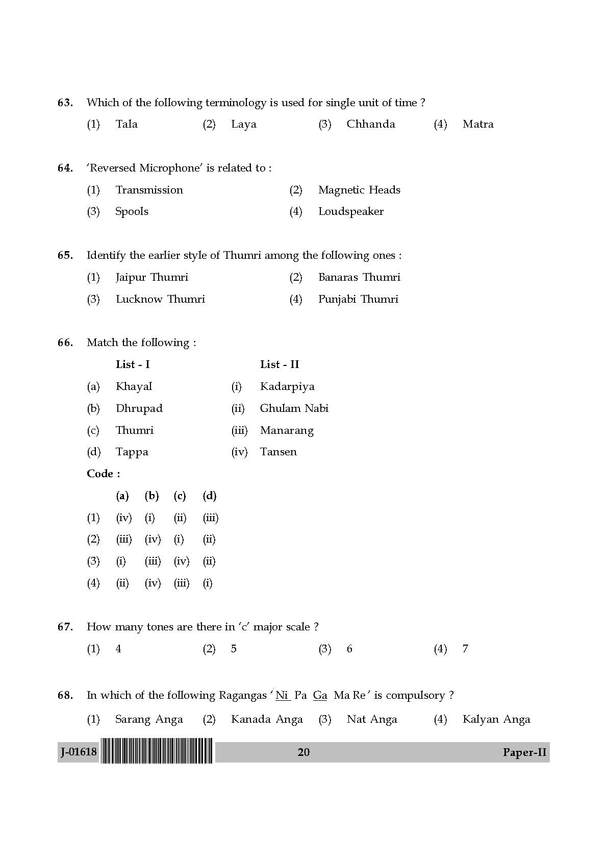 Hindustani Music Question Paper II July 2018 in English 11