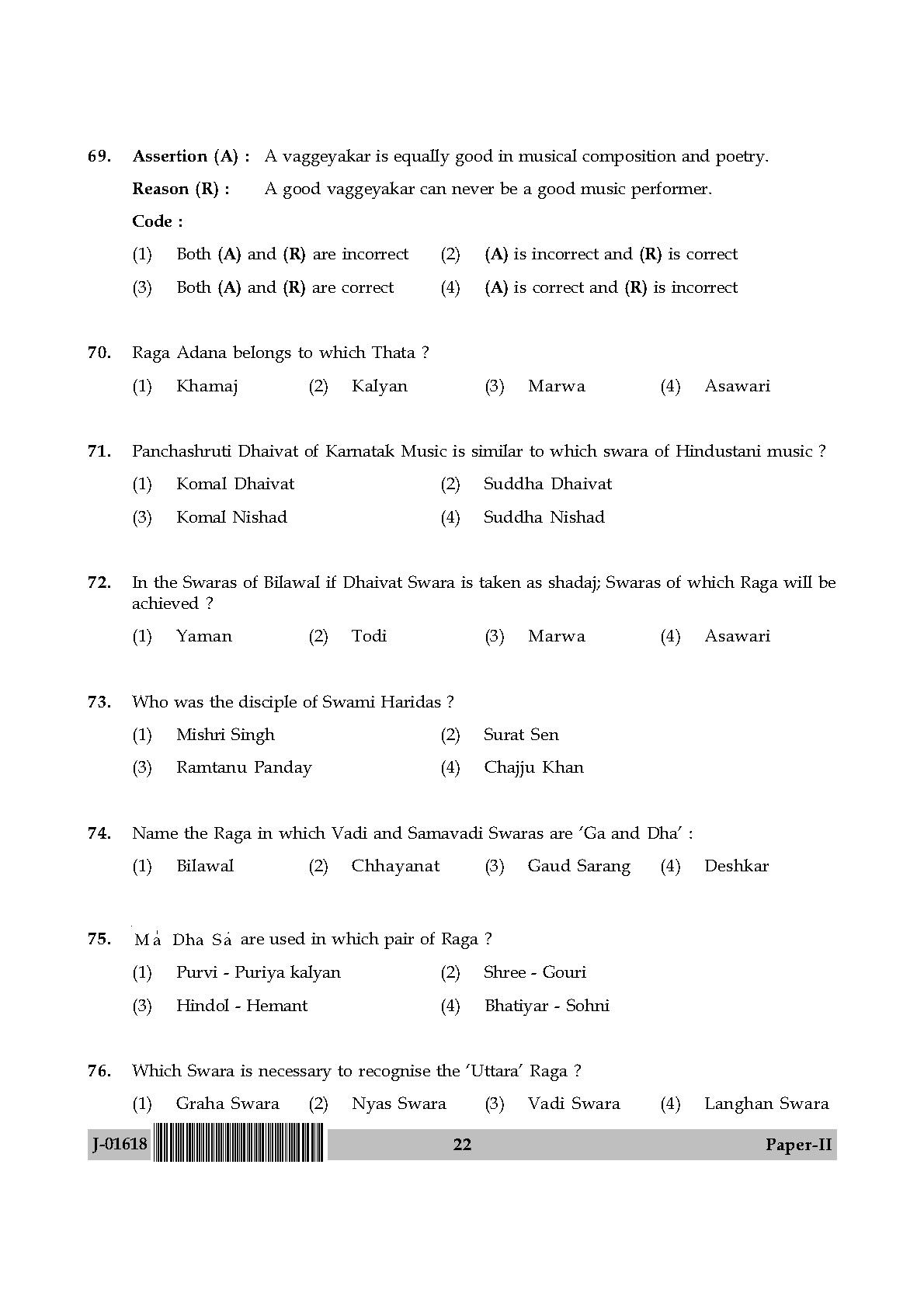 Hindustani Music Question Paper II July 2018 in English 12