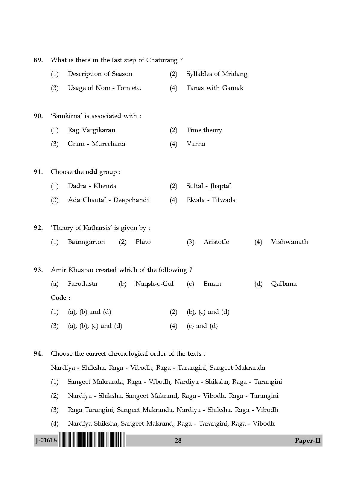 Hindustani Music Question Paper II July 2018 in English 15