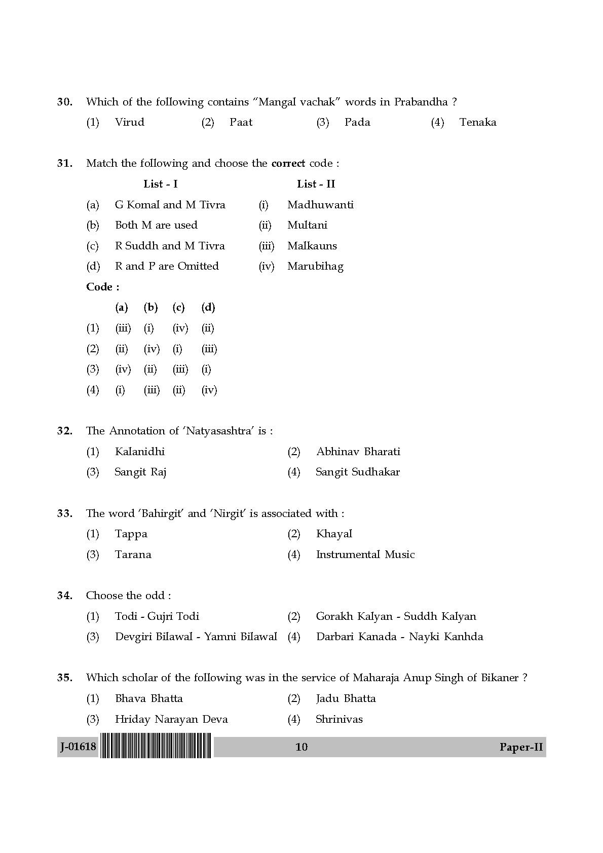 Hindustani Music Question Paper II July 2018 in English 6