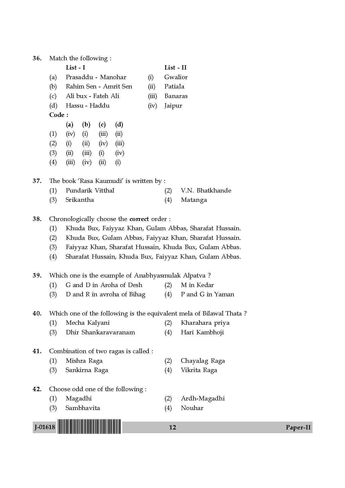 Hindustani Music Question Paper II July 2018 in English 7