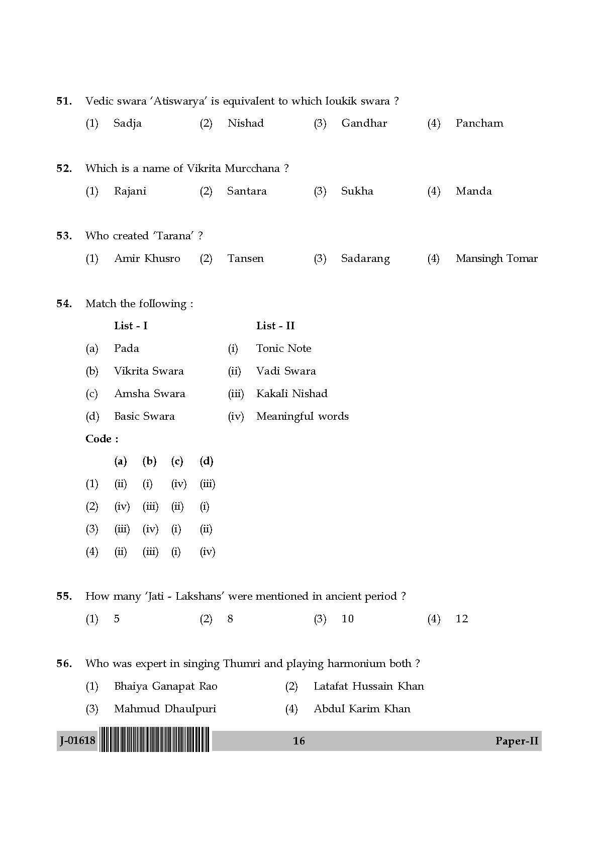 Hindustani Music Question Paper II July 2018 in English 9