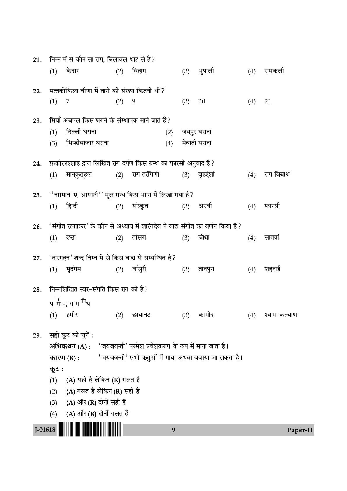 Hindustani Music Question Paper II July 2018 in Hindi 4