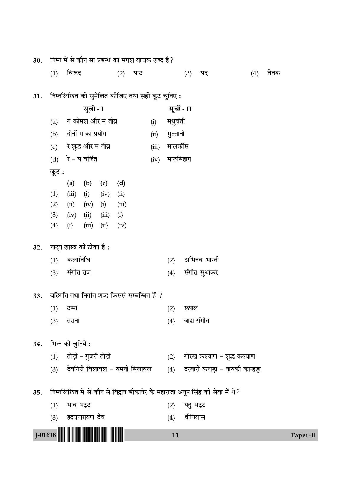 Hindustani Music Question Paper II July 2018 in Hindi 5