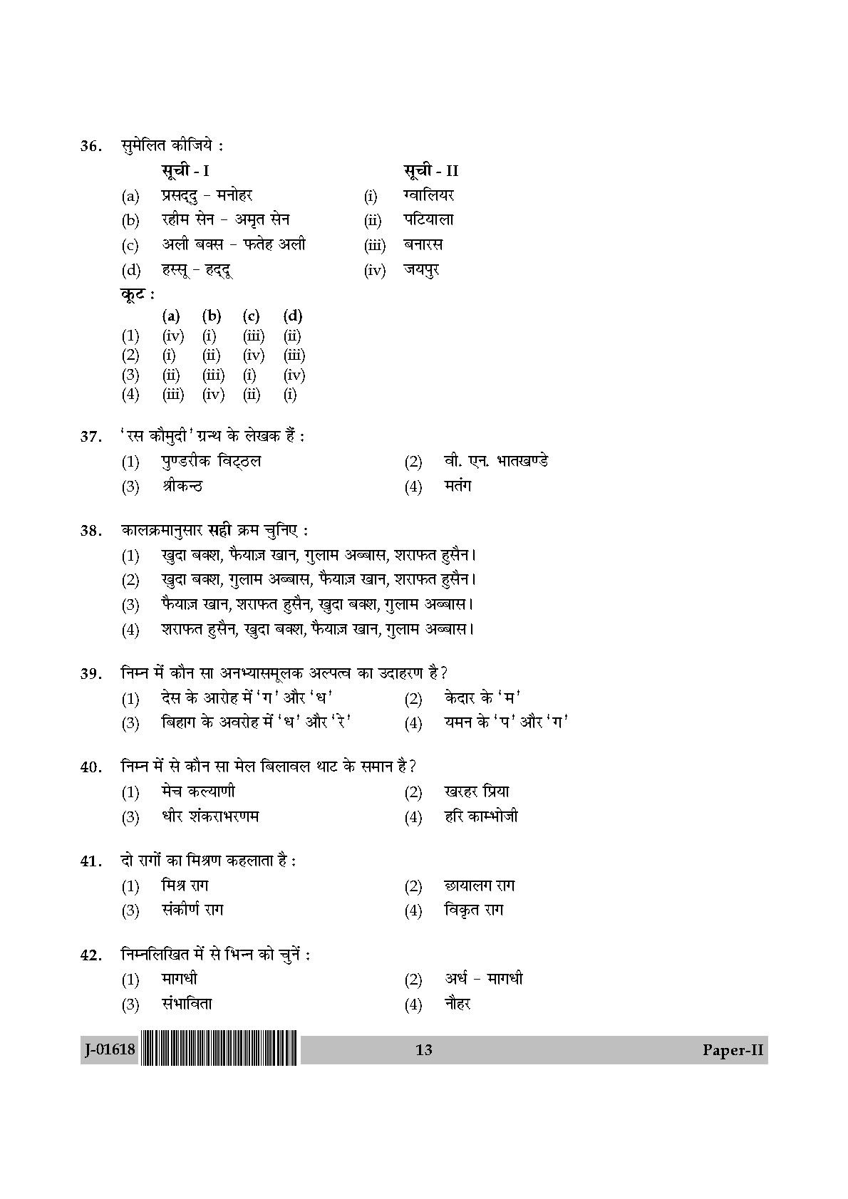 Hindustani Music Question Paper II July 2018 in Hindi 6