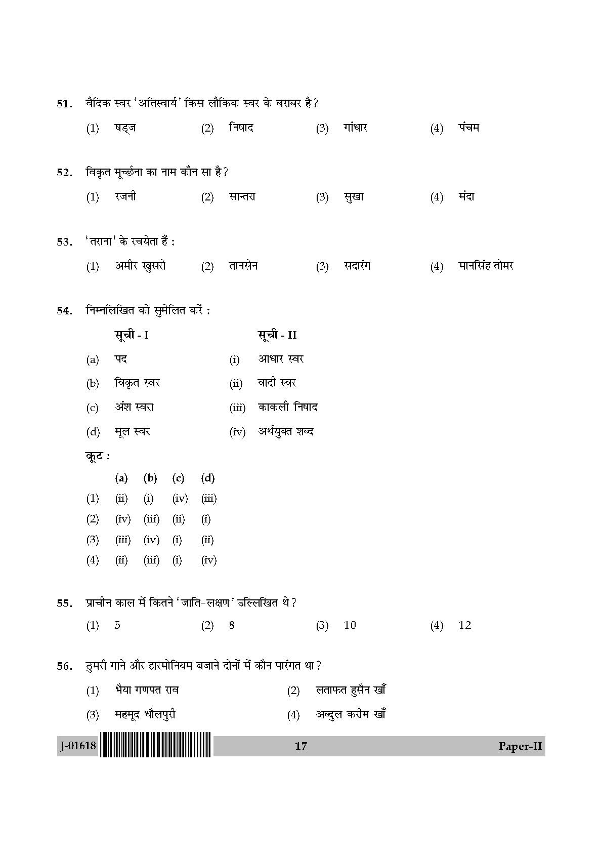 Hindustani Music Question Paper II July 2018 in Hindi 8