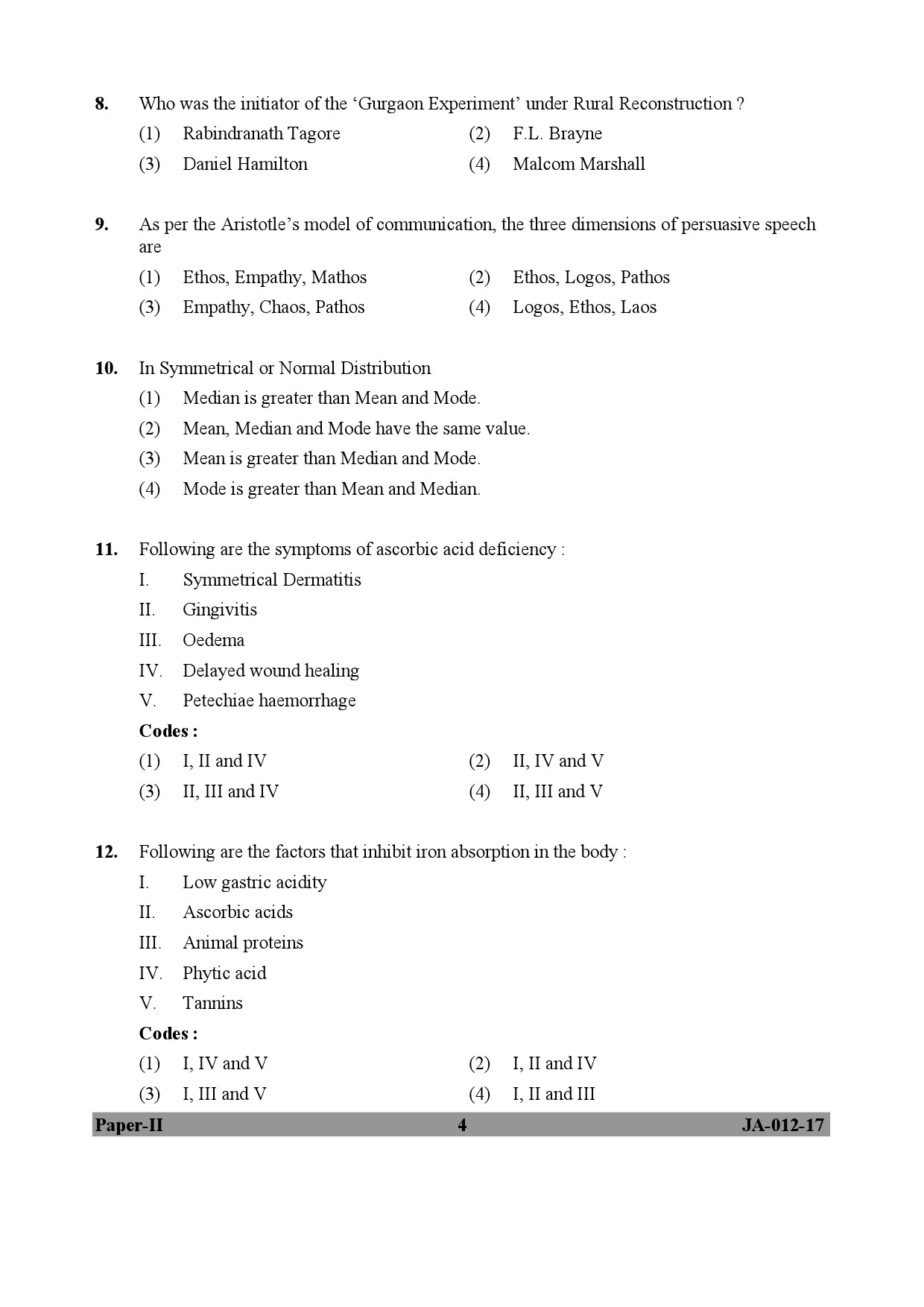 Home Science Paper II January 2017 in English 3