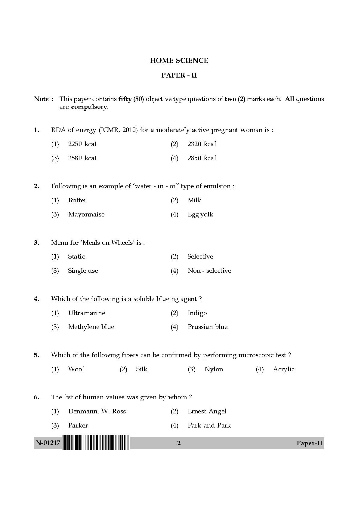 Home Science Paper II November 2017 in English 2