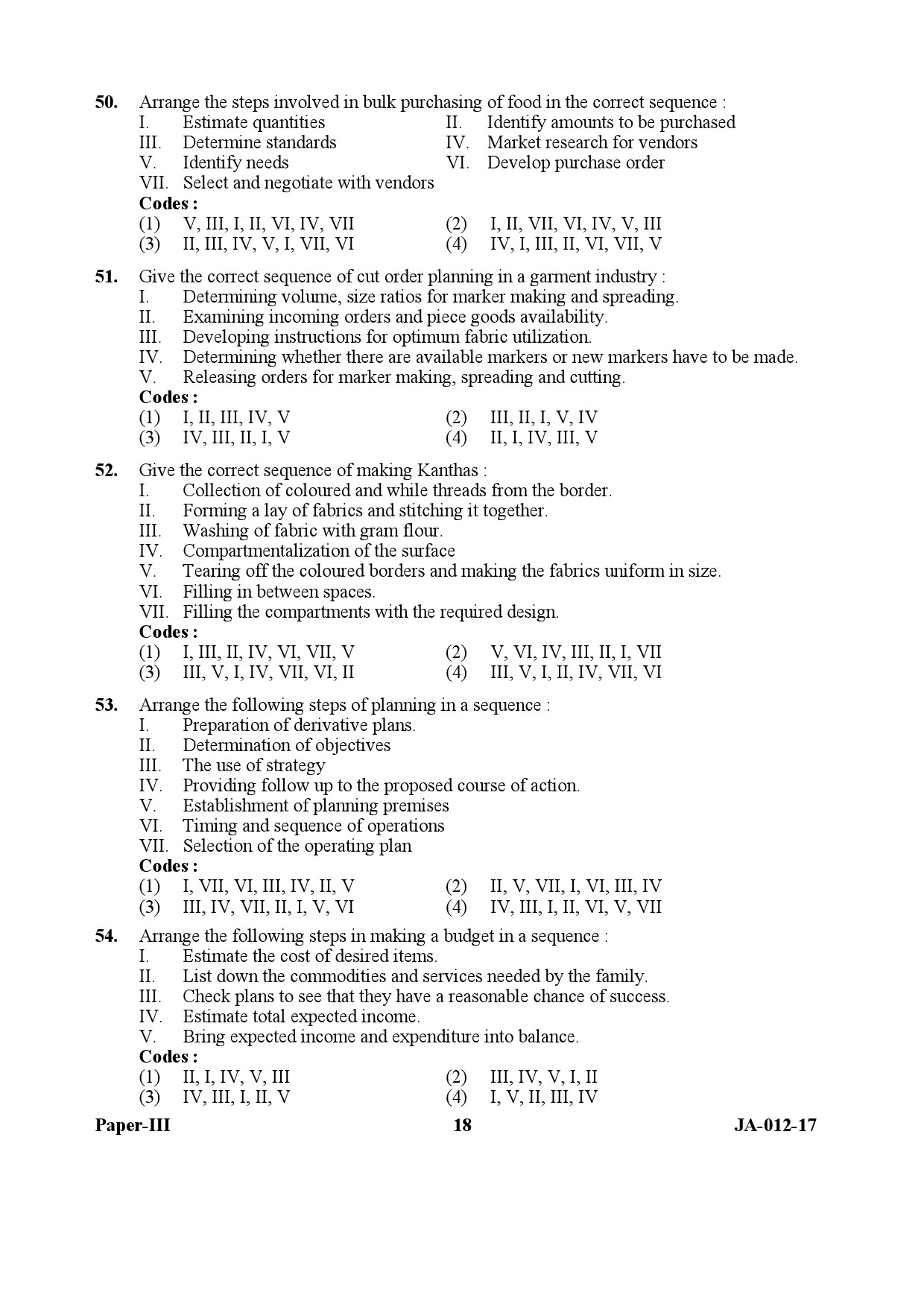 Home Science Paper III January 2017 in English 10