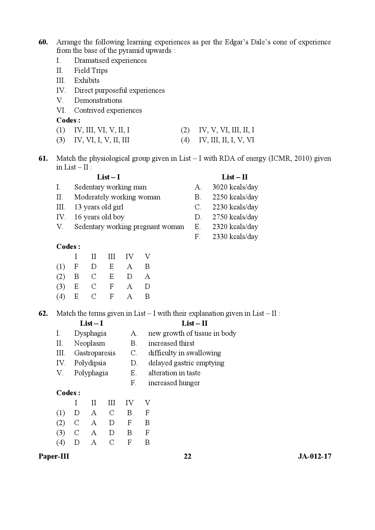 Home Science Paper III January 2017 in English 12