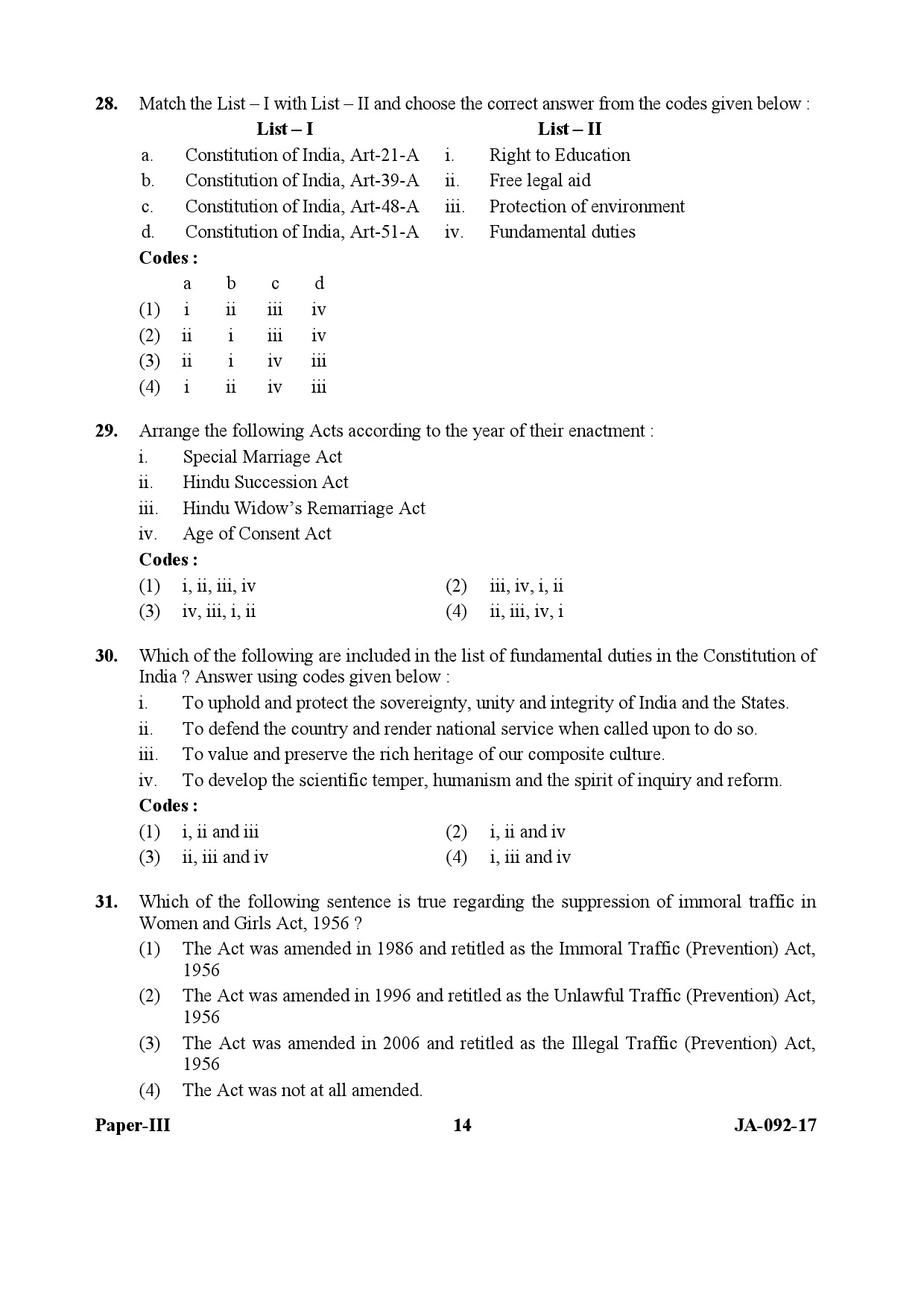 Human Rights and Duties Paper III January 2017 in English-UGC NET ...