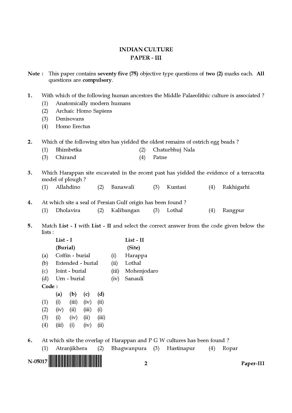 Indian Culture Paper III November 2017 in English 2