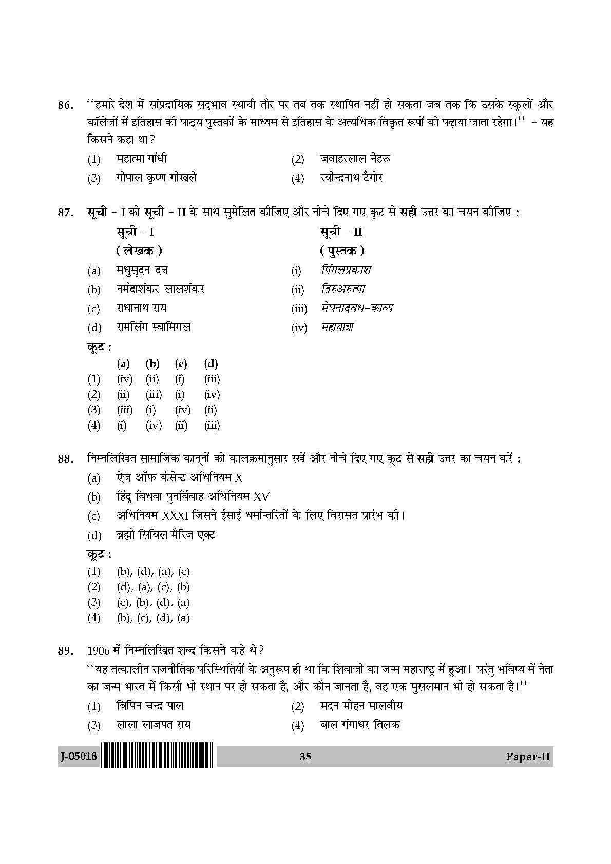 Indian Culture Question Paper II July 2018 in Hindi 17