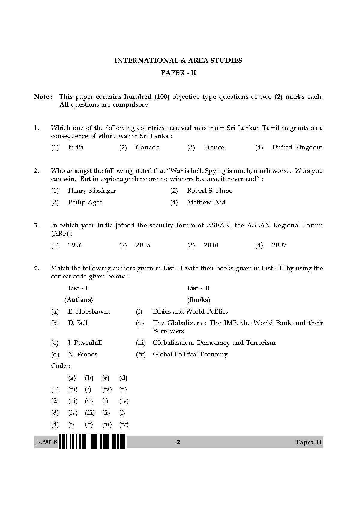 International and Area Studies Paper II July 2018 in English 2