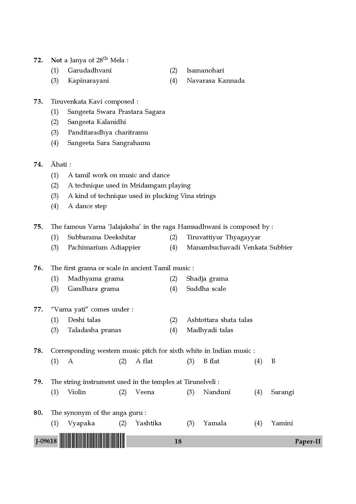 Karnatik Music Question Paper II July 2018 in English 10