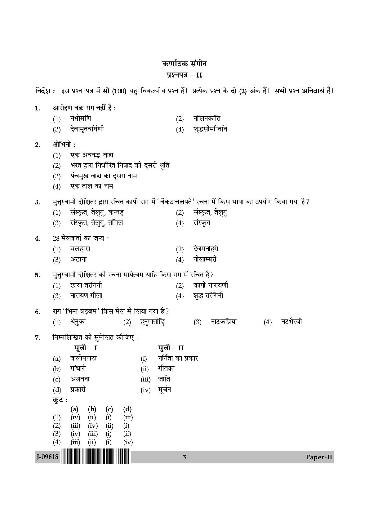 Karnatik Music Question Paper II July 2018 in Hindi 1