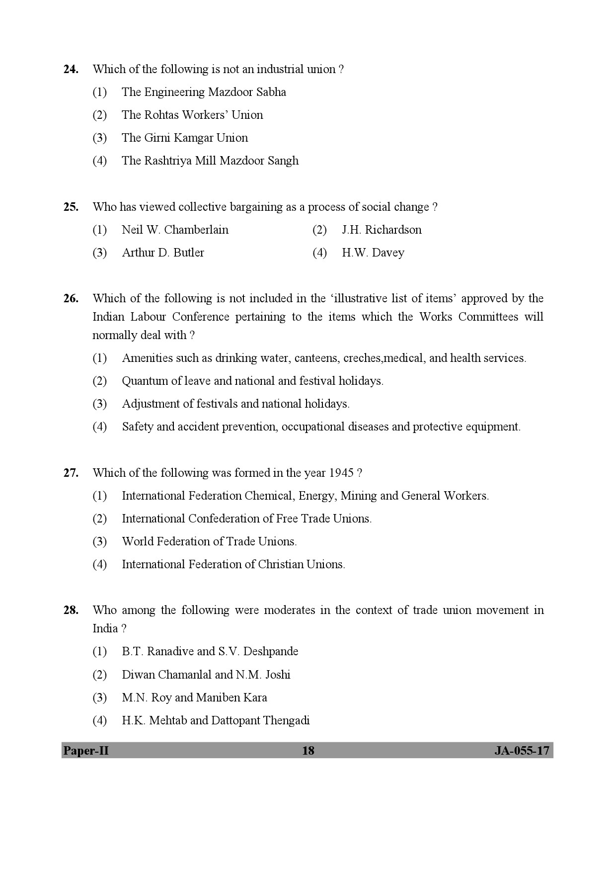 Labour Welfare Paper II January 2017 in English 10