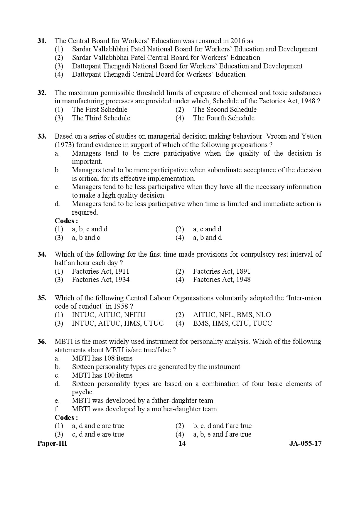 Labour Welfare Paper III January 2017 in English 8