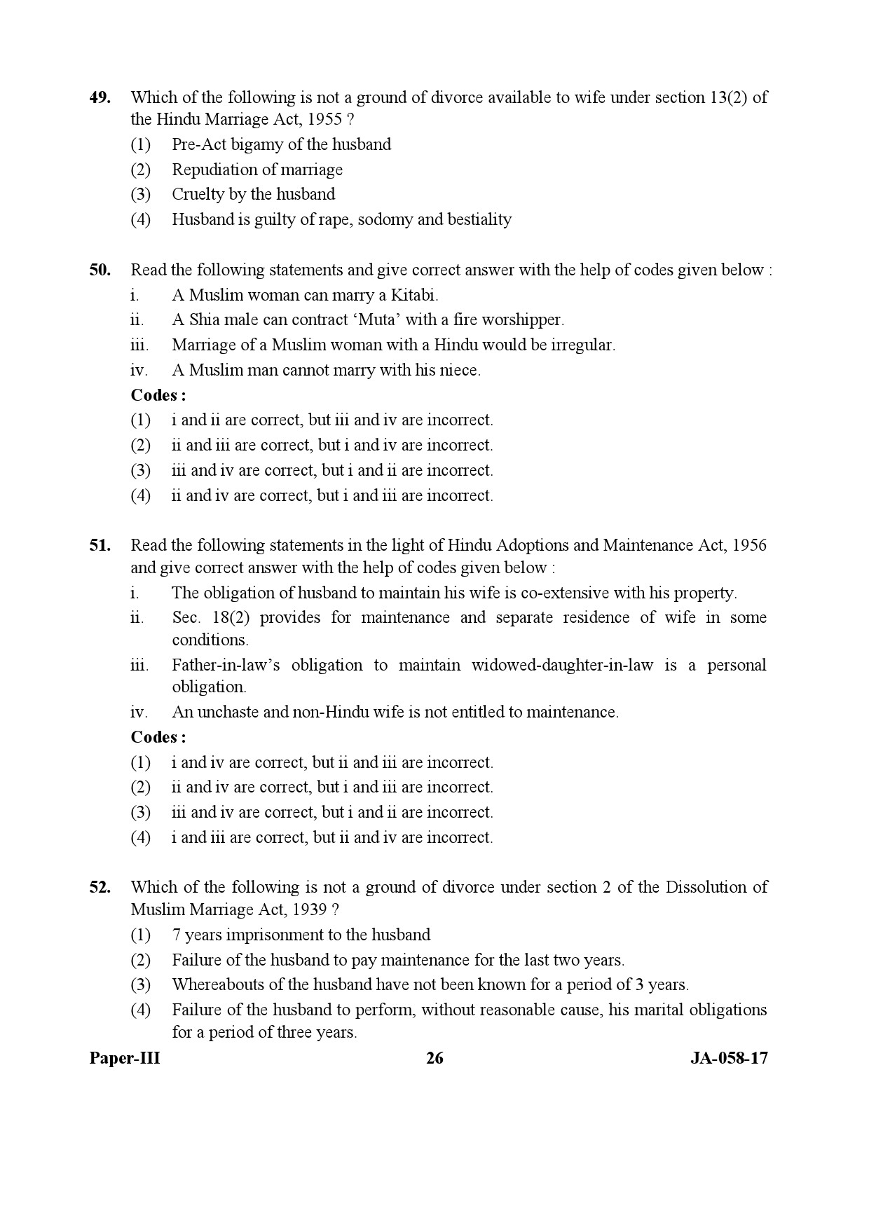 Law Paper III January 2017 in English-UGC NET Previous Question Papers