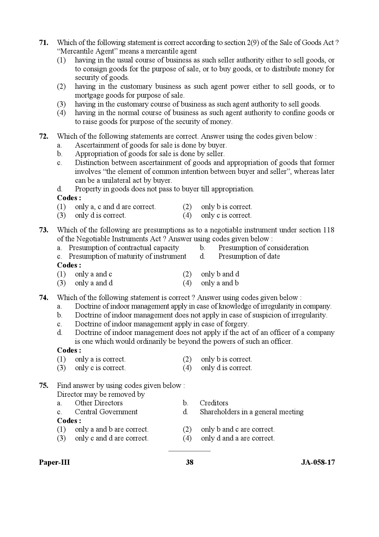 Law Paper III January 2017 in English 20