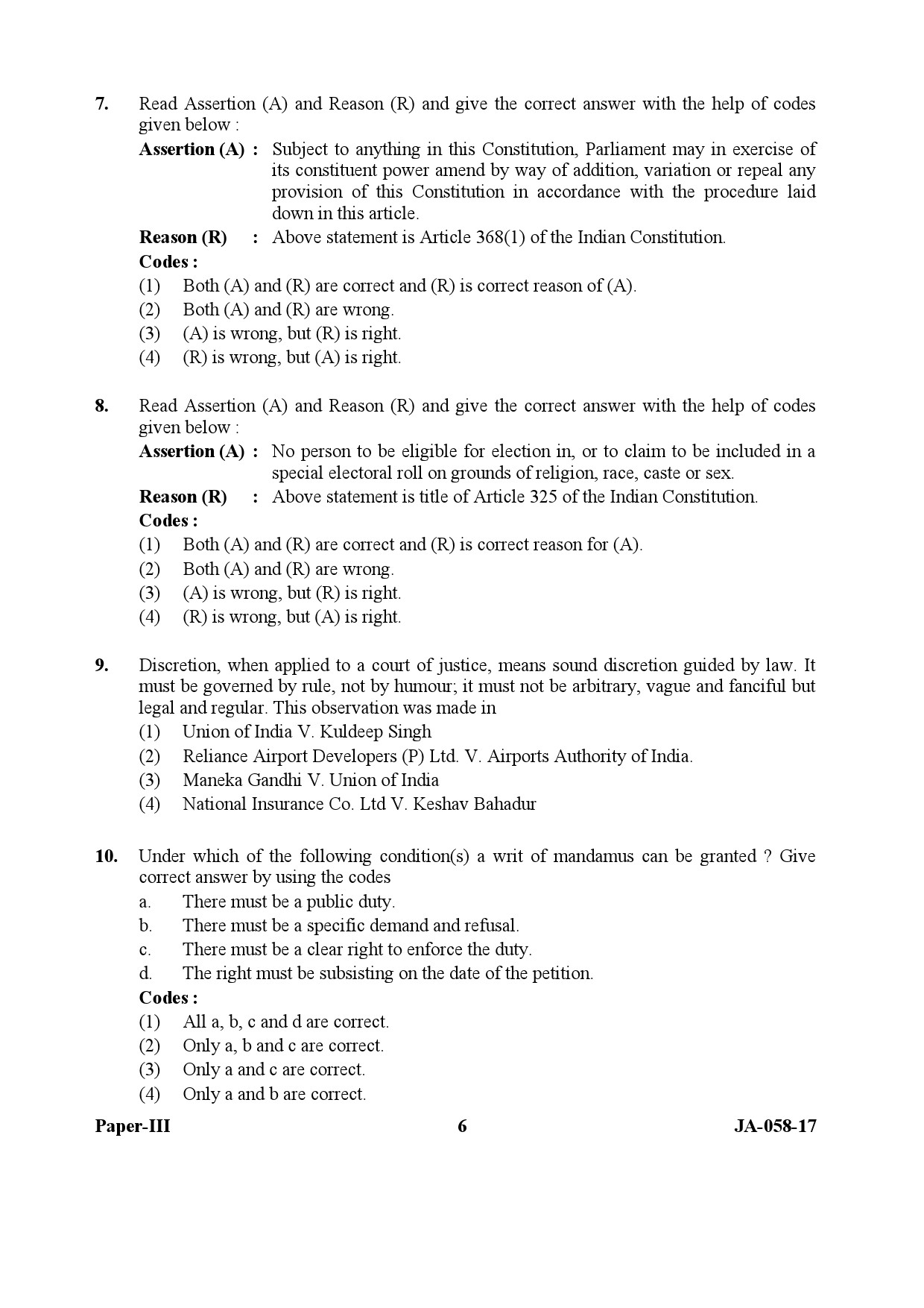 Law Paper III January 2017 in English-UGC NET Previous Question Papers