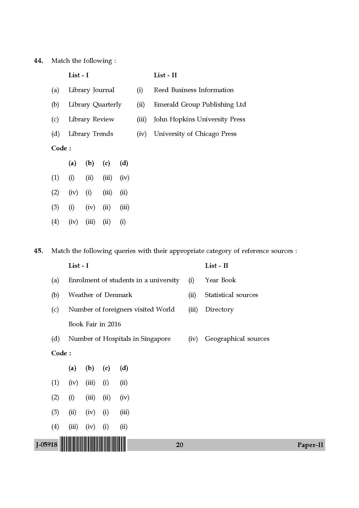 library and information science phd entrance question papers