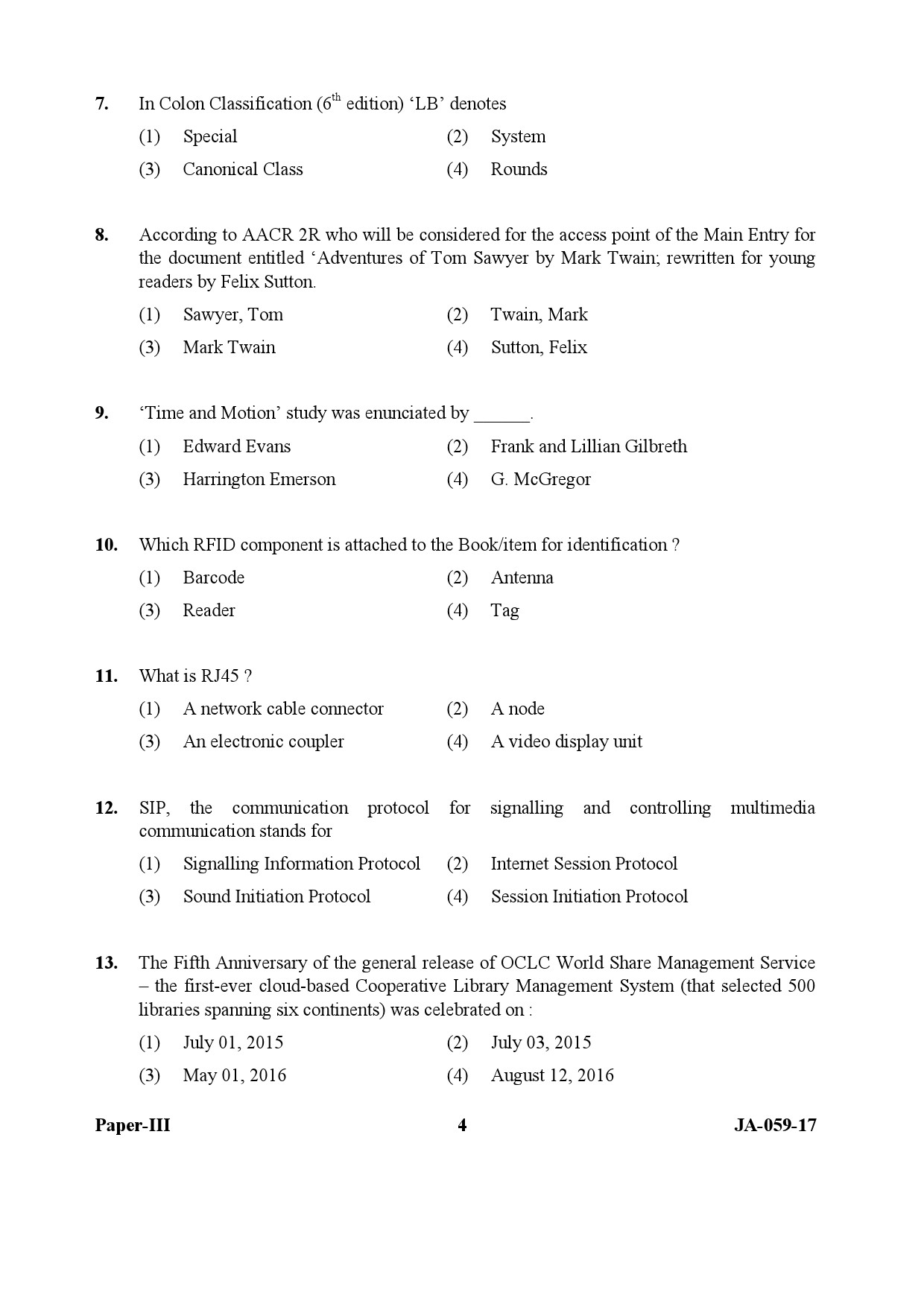 Library and Information Science Paper III January 2017 in English 3