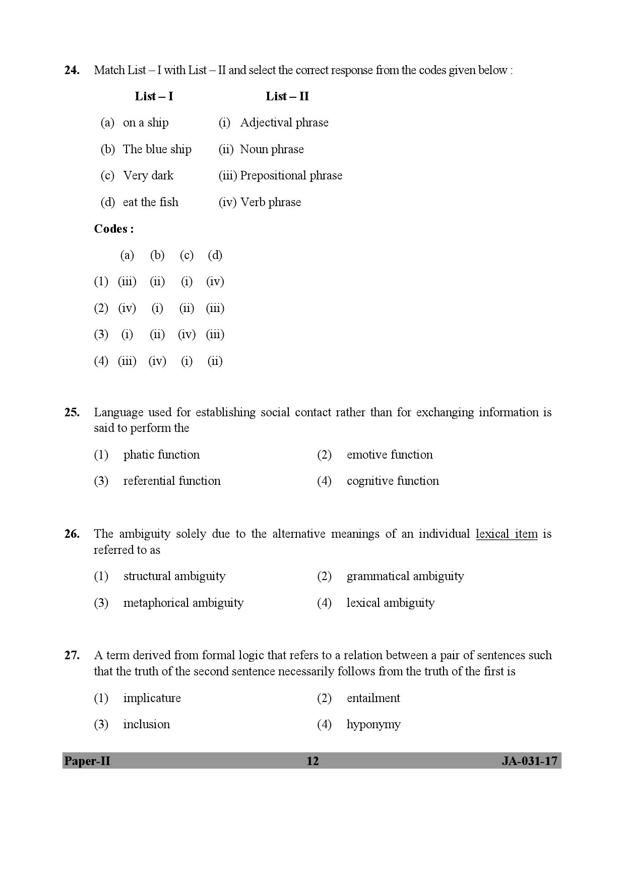 Linguistics Paper II January 2017 in English 7