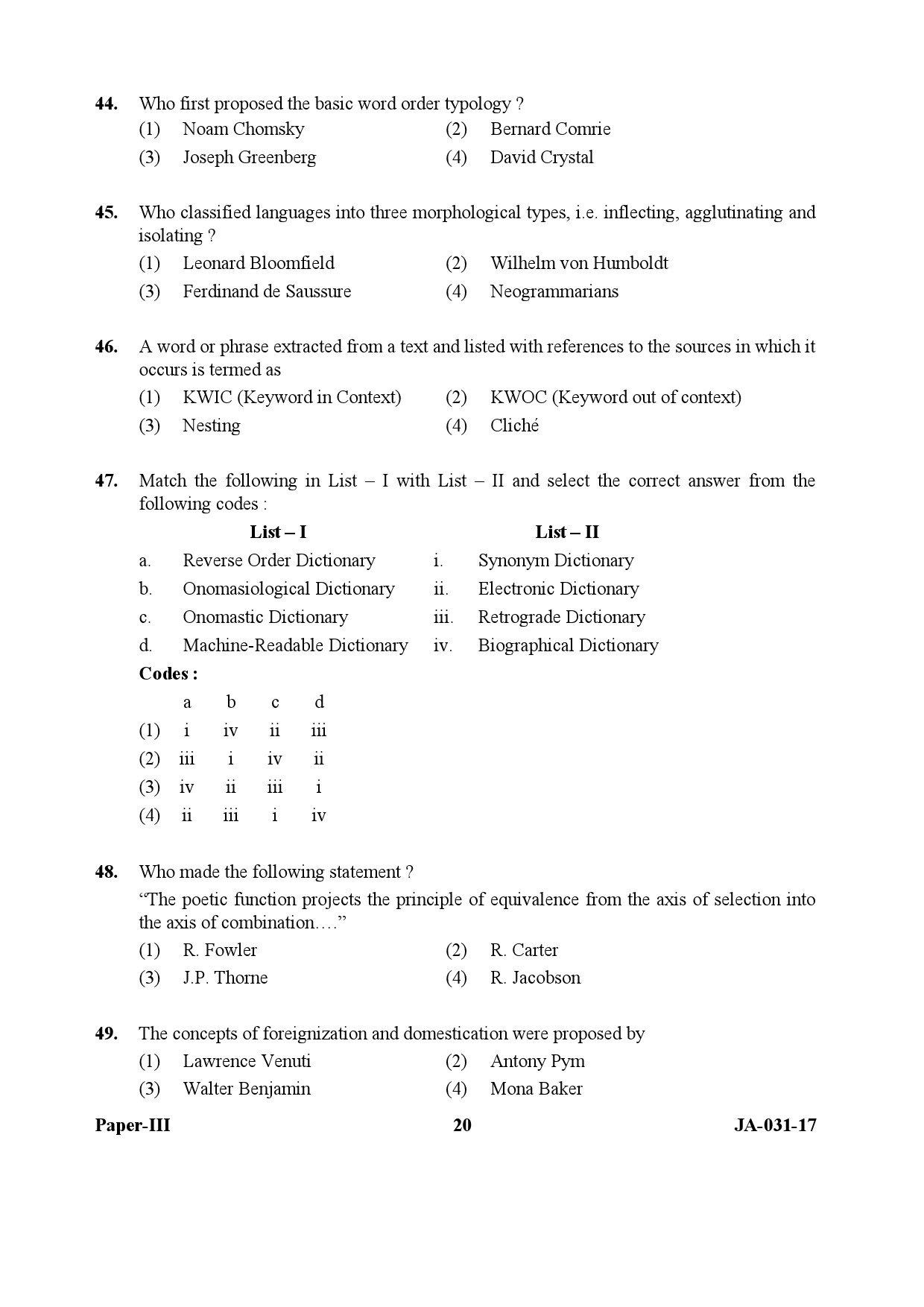 Linguistics Paper III January 2017 in English 11