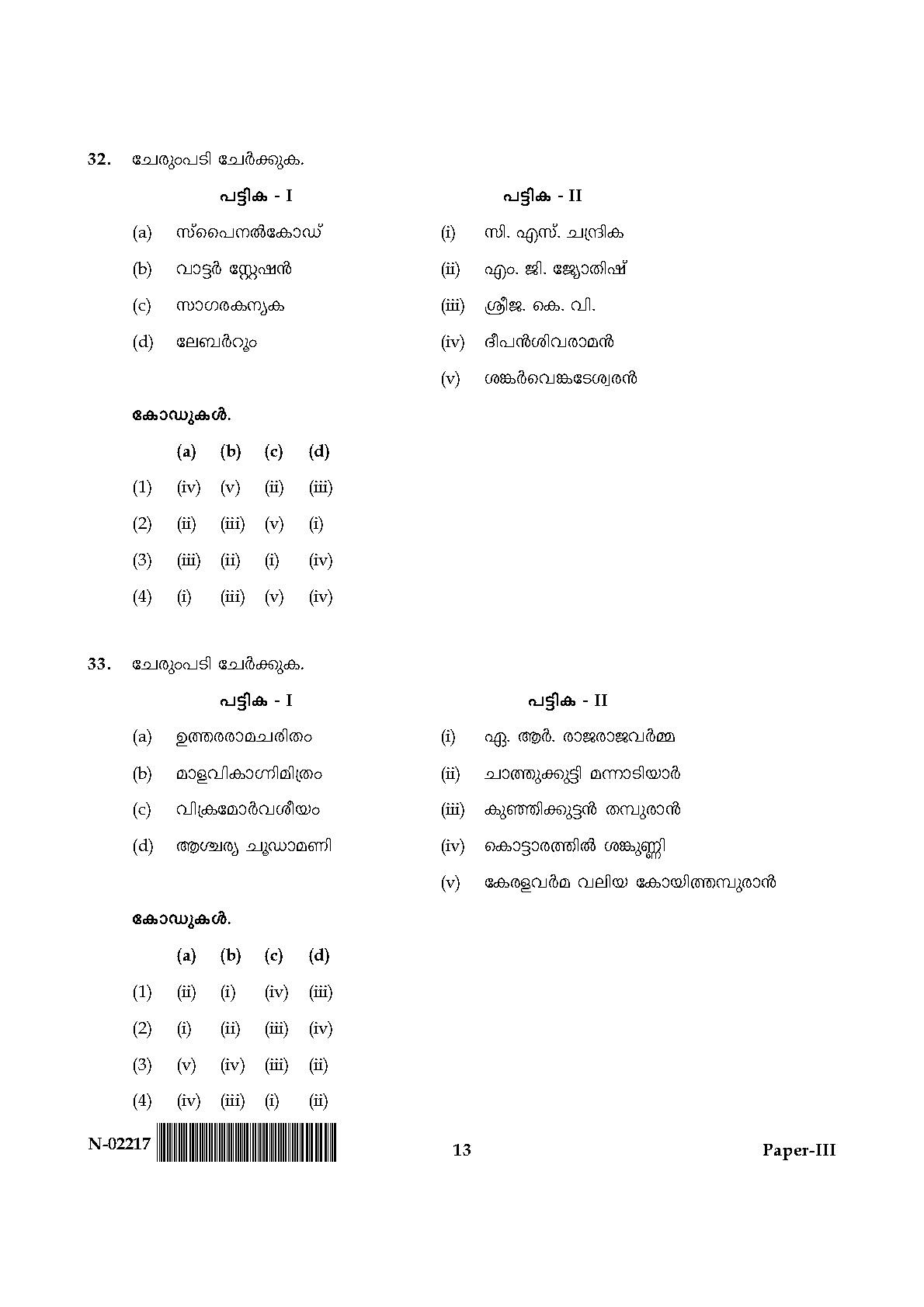 Malayalam Question Paper III November 2017 13