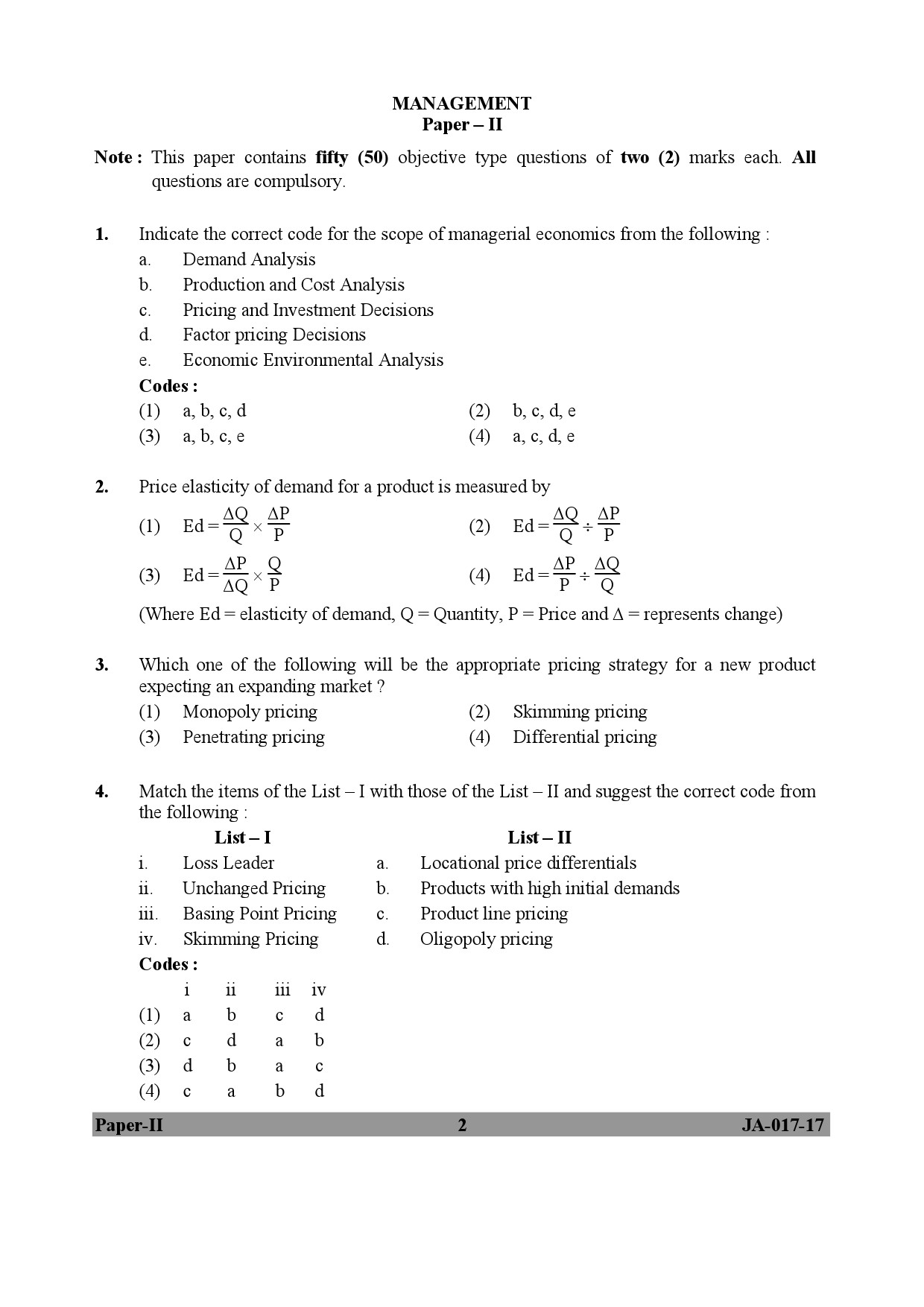 Management Paper II January 2017 in English 2