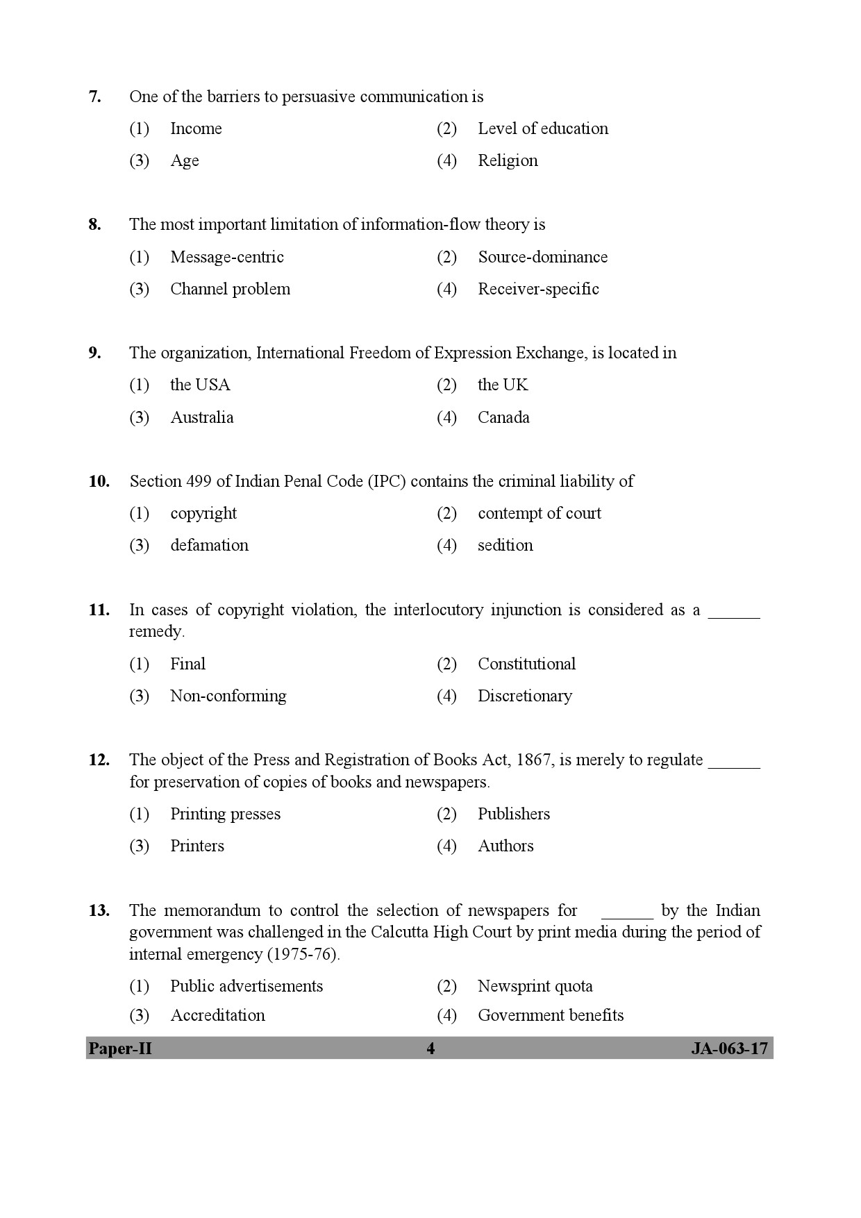 Mass Communication And Journalism Paper II January 2017 in English 3